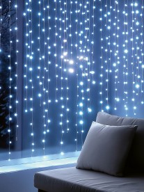 HOME KIN210DWH DOT LED-es fényfüggöny, 210db hidegfehér DOT LED, 1,5m hosszú, állófényű, adapteres tápellátás, beltéri kivitel